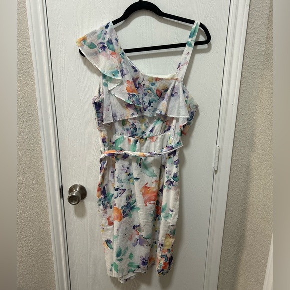 Calvin Klein One Shoulder Sheath White Multicolor Floral 100% Cotton Dress Sz 12 - Picture 4 of 9